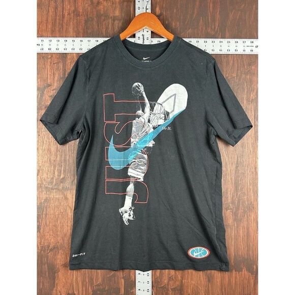 Nike Dri Fit Just Do It Basketball Shirt Tee Black Athletic Cut Men Large Jordan - Picture 1 of 8